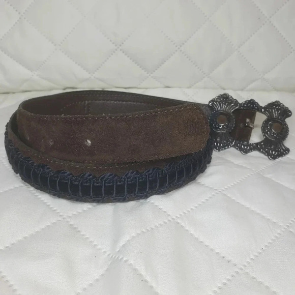 Vtg,Rodier Brown Suede/Leather Womans Belt with large Metal Buckle Size 34 1/2. - Picture 6 of 7